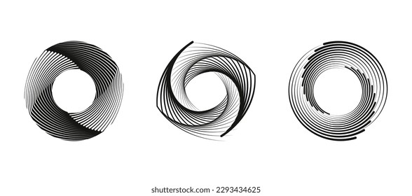 Set of editable spiral line pattern textured trendy design element for the frame, round logo, sign, symbol, web, prints, posters, template, pattern, No gradient.