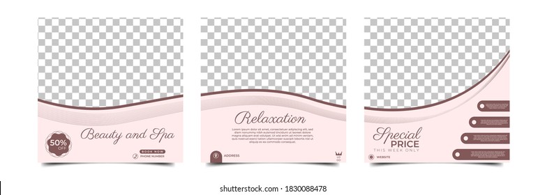 Set Of Editable Square Background Template. Social Media Post Template Spa And Massage . Soft Color With Photo Collage. Usable For Spa And Massage Services.