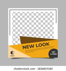 Set of editable square background template. Yellow and black line color concept, with photo collage. Perfect for social media post , background and web internet ads.