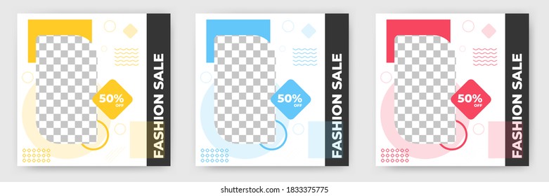 Set of editable square background templates for social media with minimalist style. Flat design vector with photo collage. Perfect for social media post, banner, and ads.