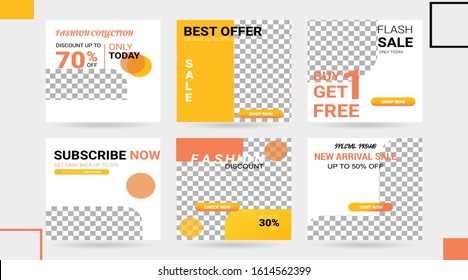	
Set of editable square banner for adversiter template. Editable banner for social media post, web and internet. Solid orange background with pastel color and white frame.