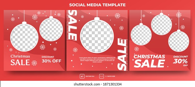 Set of editable square banner design. Christmas sale social media post with photo collage. Flat design vector. Usable for social media, banner and web internet ads.