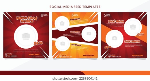 Set of Editable square banner feed template design for food post on social media. Suitable for Social Media Post restaurant and culinary digital Promotion.eps10.