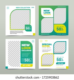 Set of Editable square banner template. green nature background color with stripe line shape. Suitable for social media post promotion and web mobile ads. Vector illustration with photo college