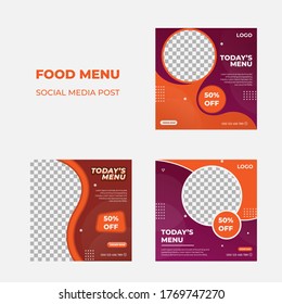 Set Of Editable Square Banner Template Design For Food Post On Instagram. Suitable For Social Media Post Restaurant And Culinary Digital Promotion