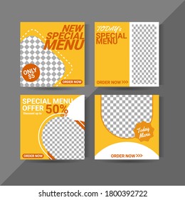 Set of Editable square banner template design for food post. Suitable for Social Media Post restaurant and culinary digital Promotion. Red and Yellow background color shape vector.