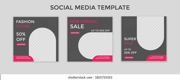 Set of Editable square banner template for ad. red and black background color. Suitable for social media post for promotion.