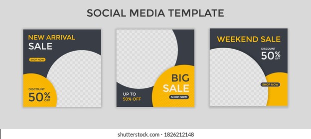 Set of Editable square banner template for ad. Suitable for social media post for promotion.