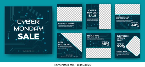 Set of editable square banner template. Social media post template cyber monday sale. Usable for social media post , banner and web internet ads. Flat vector design isolated