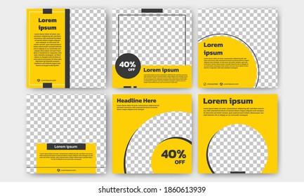 Set of editable square banner template. Yellow and black post template color concept. Flat design vector with photo collage. Perfect for social media post , background and internet ads