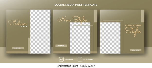 Set of editable square banner template. Fashion social media template with green color background. Flat design vector with photo colllage. Suitable for social media feed, story and web internet ads.