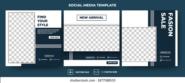 Set of editable square banner template. Modern social media post template with white line and blue background color. Usable for social media post, banner and web internet ads.