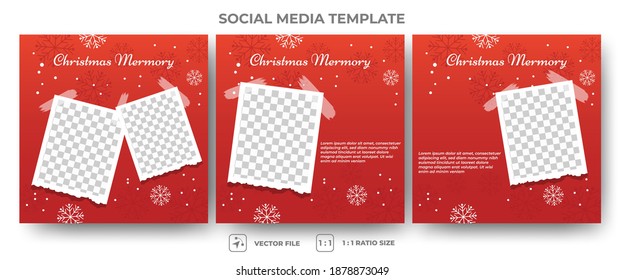 Set of editable square banner template. Christmas memory social media post template. Flat design vector with photo collage. Suitable for social media and web internet ads