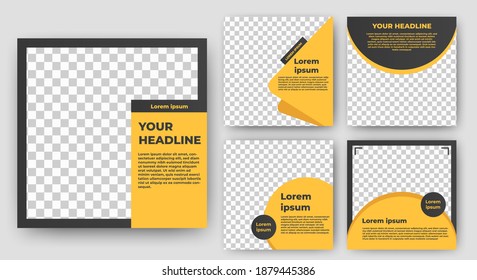 Set of the editable square banner template. Yellow and black social media post color concept. Flat design vector with a photo collage. Perfect for social media post, banners, and internet ads