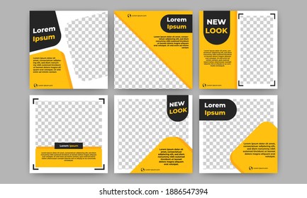 Set of Editable square banner template. Yellow and black background color. Suitable for social media, banners, and internet ads. Flat design vector with photo collage