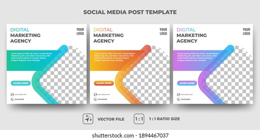 Set of Editable square banner template. Digital marketing agency business social media post template. Flat design vector with a photo collage. Suitable for social media, banners, and web internet ads.
