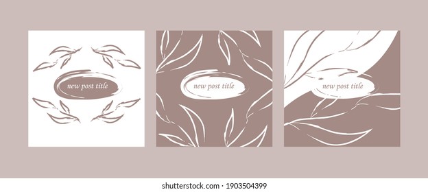 Set of Editable square banner template. Suitable for social media post. White and brown colors. Vector illustration with photo collage.