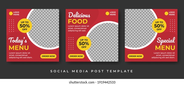 Set of Editable Square Banner Template Design Vector with Photo Collage for Food, Restaurant and Culinary Promotion, Suitable for Social Media Post and Online Advertising.