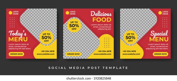 Set of Editable Square Banner Template Design Vector with Photo Collage for Food, Restaurant and Culinary Promotion, Suitable for Social Media Post and Online Advertising.