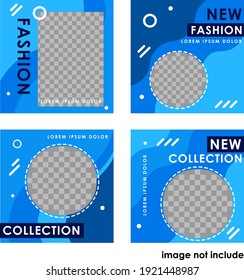 Set of Editable square banner template.  blue background color with stripe line shape. Suitable for social media post, instagram, facebook and web internet ads. Vector illustration