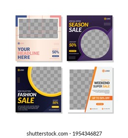 Set of Editable square banner template design for Fashion post on social media
