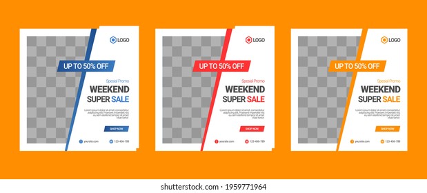 Set of Editable square banner template design for Fashion post on social media