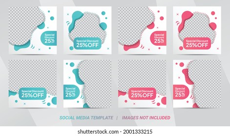 Set of Editable square banner template design for food post. Suitable for Social Media Post restaurant and culinary digital Promotion. Mint and pink background color shape vector.