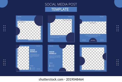 Set of Editable square banner template. Blue background color with dark blue shape. Good for social media post interior design and furniture digital promotion.