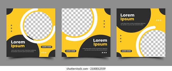 Set of Editable square banner template design. Modern banner design with yellow background and black shape. Usable for social media post, and web internet ads.