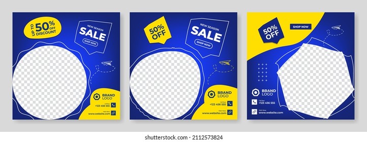 Set of Editable square banner template with space for your image. Use for social media posts and web internet ads. Modern and creative banner design.