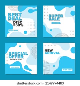 Set of Editable square banner template. blue and white background color with stripe line shape. Suitable for social media post and web internet ads. Vector illustration