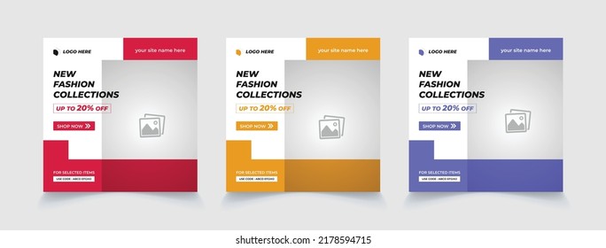 Set of Editable square banner template. New season fashion sale banner or social media square post template