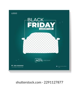 Set of editable square banner template. Car rental banner with black, orange and blue color background. Flat design vector with photo collage. Usable for social media, story and web internet ads.