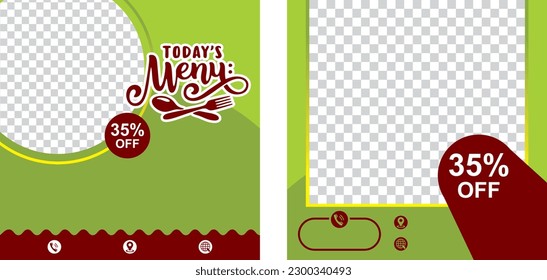 Set of Editable square banner template design for food post on instagram. Suitable for Social Media Post restaurant and culinary digital Promotion. Red and Yellow background color shape vector.