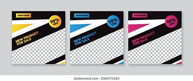 Set of editable square banner template. banner with black and gradient color background. Flat design vector with photo collage. Usable for social media, story and web internet ads.