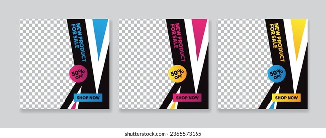 Set of editable square banner template. banner with black and gradient color background. Flat design vector with photo collage. Usable for social media, story and web internet ads.