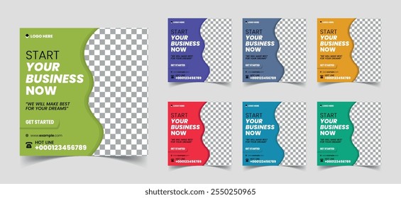 Set of editable square banner template. Suitable color background. Attractive design vector with photo collage. Usable for social media post, story and web internet ads, Digital Marketing Poster