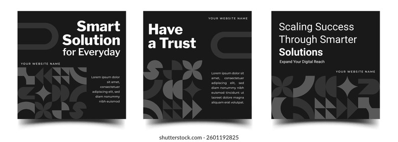 Set of editable square banner template. Quote banner with geometric  shape decoration. Usable for social media post, card, web.