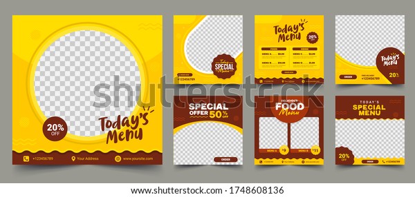 \
Set of Editable square banner template design\
for food post on instagram. Suitable for Social Media Post\
restaurant and culinary digital Promotion. Red and Yellow\
background color shape\
vector.
