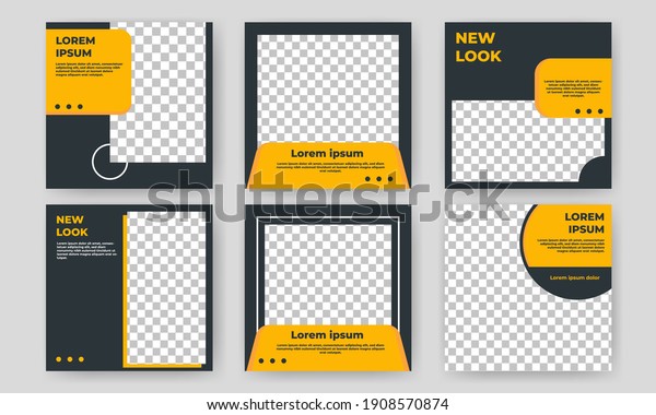 Set of Editable square banner template. Yellow\
and black background color with circle shape. Suitable for social\
media post, banners, and internet ads. Flat design vector with\
photo collage