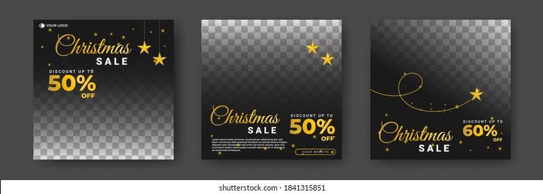 Set of editable square banner templates. Christmas sale post template design with photo collage. Usable for social media post, story and web internet ads.