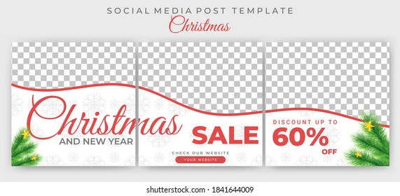 Set of editable square banner templates. Christmas sale post template design with photo collage. Usable for social media post, story and web internet ads.