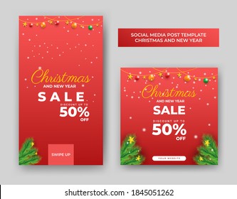 Set of editable square banner templates. Christmas sale banner. Usable for social media post, story and web internet ads. Flat vector design isolated