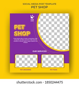 Set of editable square banner templates. Pet care and pet shop square banner template vector design with photo collage. Usable for social media post, story and web internet ads.