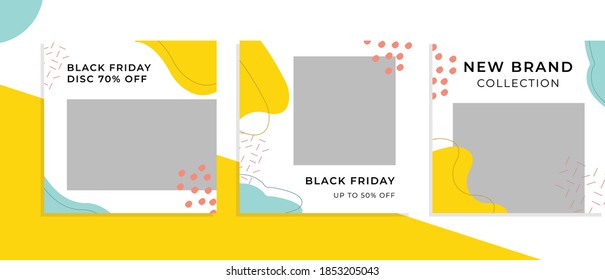 Set of editable square banner templates for social media post, for corporate, company, fashion store, advertisement, and business. With simple yellow, blue, and pink color. (1/3)