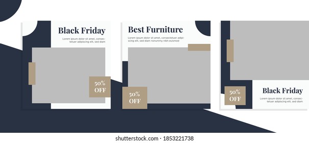Set of editable square banner templates for social media post, for corporate, company, creative studio, advertisement, and business. With simple blue color. (1/3)