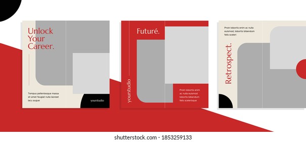 Set of editable square banner templates for social media post, for personal profile, artist, trainer, motivator, coach, model, ads, and business. With simple red color. (1/3)