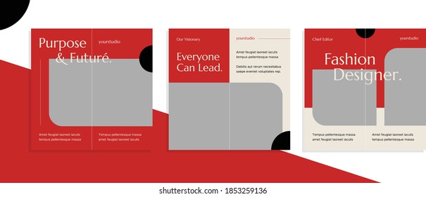 Set of editable square banner templates for social media post, for personal profile, artist, trainer, motivator, coach, model, ads, and business. With simple red color. (2/3)