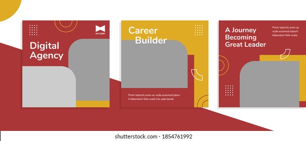 Set of editable square banner templates for social media post, for personal profile, artist, trainer, motivator, coach, ads, and business. With simple mustard and red color. (3/3)