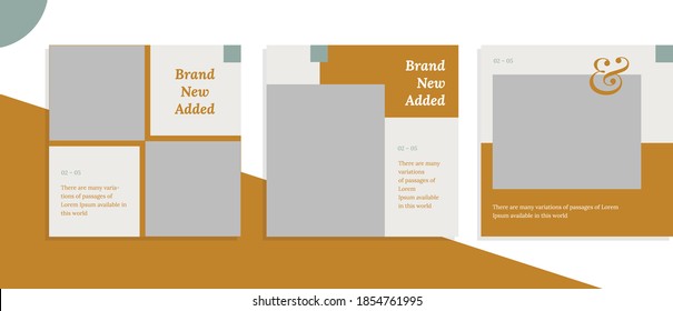 Set of editable square banner templates for social media post, for corporate, company, fashion store, advertisement, and business. With mustard color. (2/3)